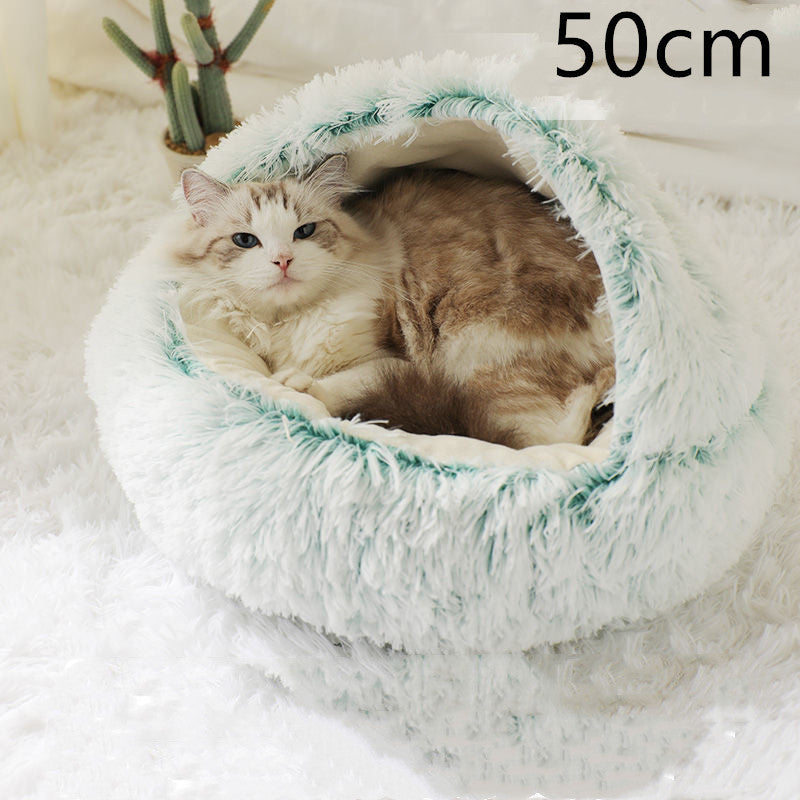 2 In 1 Dog And Cat Bed Pet Winter Bed Round Plush Warm Bed House Soft Long Plush Pets Bed